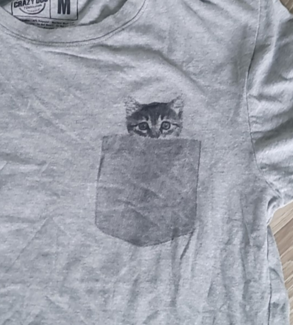 Crazy Dog Men's Kitten In Pocket Tee Shirt Medium Cotton Poly